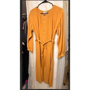 40 Long Sleeve Belted Midi Dress in Mustard Yellow